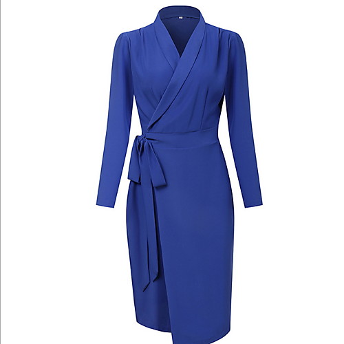 

Women's A Line Dress Wine Royal Blue Black Long Sleeve Solid Color V Neck S M L XL