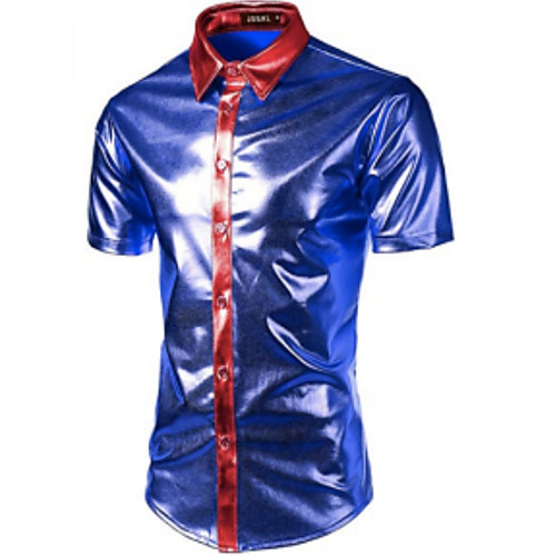 

Men's Shirt Color Block Short Sleeve Daily Tops Blue