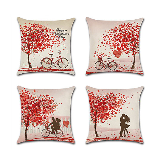 

Set of 4 Faux Linen Pillow Cover Romantic Valentine's Day Lovers Wedding Throw Pillow4545 cm