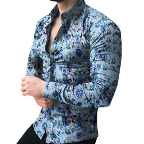 

Men's Shirt Floral Long Sleeve Daily Tops Blue