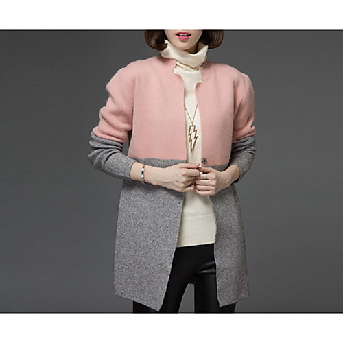 

Women's Color Block Cardigan Long Sleeve Sweater Cardigans Round Neck Blushing Pink