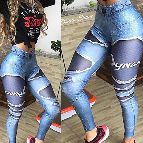 

Women's High Waist Yoga Pants Tights Leggings Tummy Control Butt Lift Moisture Wicking Blue Fitness Gym Workout Running Sports Activewear High Elasticity Skinny