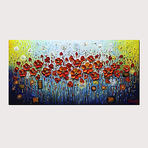 

Oil Painting Hand Painted Horizontal Abstract Floral / Botanical Modern Stretched Canvas