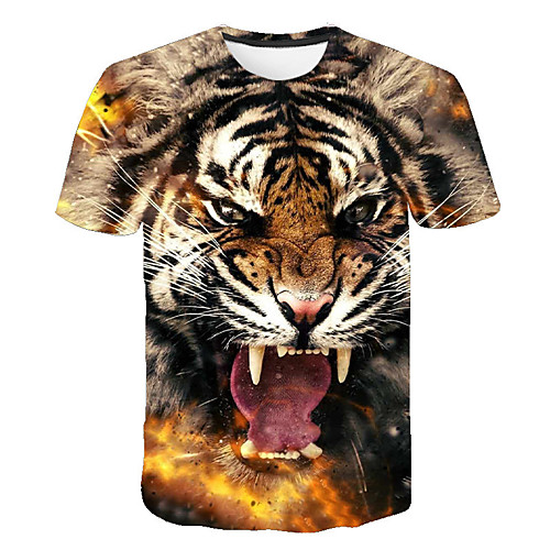 

Men's Tee T shirt 3D Print Tiger Monster Plus Size Print Short Sleeve Party Tops Chic & Modern Streetwear Comfortable Big and Tall Black Red Yellow