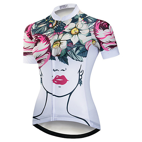 

21Grams Women's Short Sleeve Cycling Jersey Summer Spandex Polyester Red / White Floral Botanical Bike Jersey Top Mountain Bike MTB Road Bike Cycling UV Resistant Quick Dry Breathable Sports Clothing