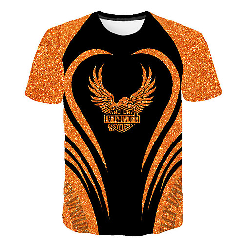 

Men's T shirt Shirt Geometric Plus Size Print Short Sleeve Daily Tops Basic Streetwear Round Neck Orange