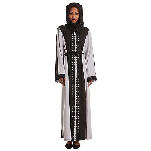 

Women's Abaya Gray Khaki Light Green Long Sleeve Striped Color Block Tribal Classic Style Classic Round Neck Basic Loose S M L XL XXL 3XL / Maxi