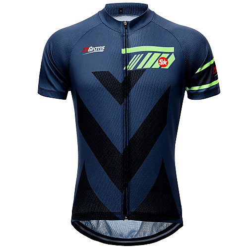 

21Grams Stripes Men's Short Sleeve Cycling Jersey - Dark Navy Bike Jersey Top Breathable Quick Dry Moisture Wicking Sports Terylene Mountain Bike MTB Clothing Apparel / Micro-elastic / Race Fit