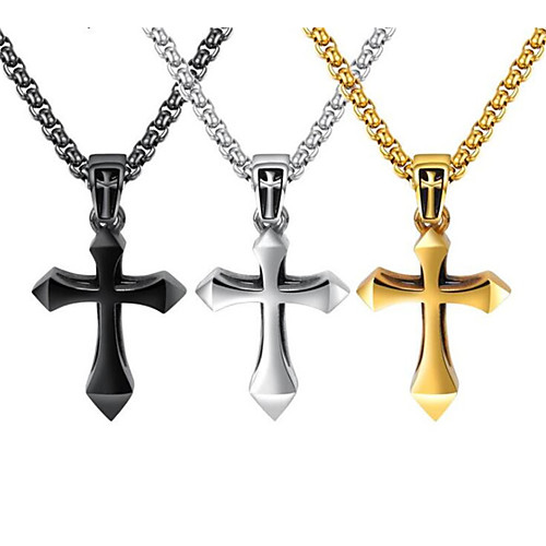 

Men's Pendant Necklace Classic Cross Fashion Titanium Steel Silver Gold Black 55 cm Necklace Jewelry 1 PC For Holiday Daily Wear