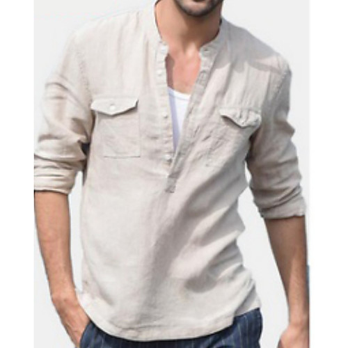 

Men's Shirt Solid Colored Long Sleeve Daily Tops Beige