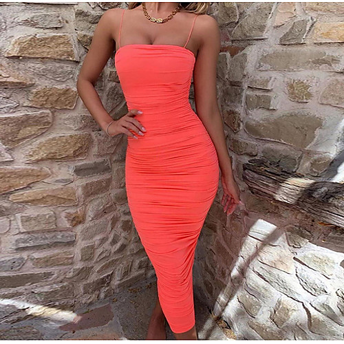 

Women's Bodycon Dress - Sleeveless Solid Colored Strap Slim Wine White Blushing Pink Fuchsia S M L XL