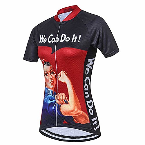 

21Grams Women's Short Sleeve Cycling Jersey Spandex Polyester Black / Red Green Dark Blue Solid Color Geometic Rosie the Riveter Bike Jersey Top Mountain Bike MTB Road Bike Cycling UV Resistant Quick