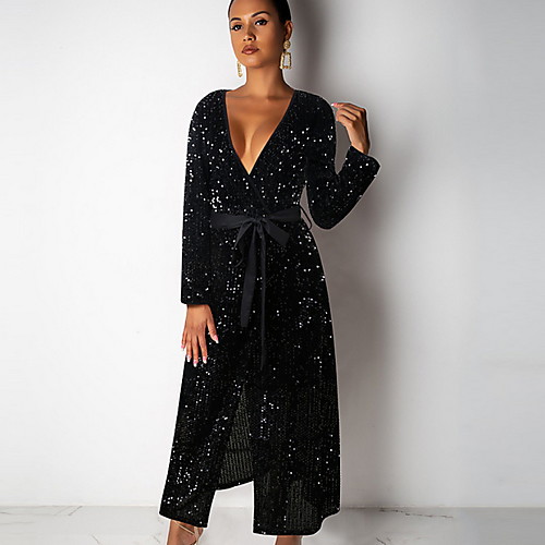 

Women's A Line Dress Black Long Sleeve Polka Dot V Neck S M L XL 3XL