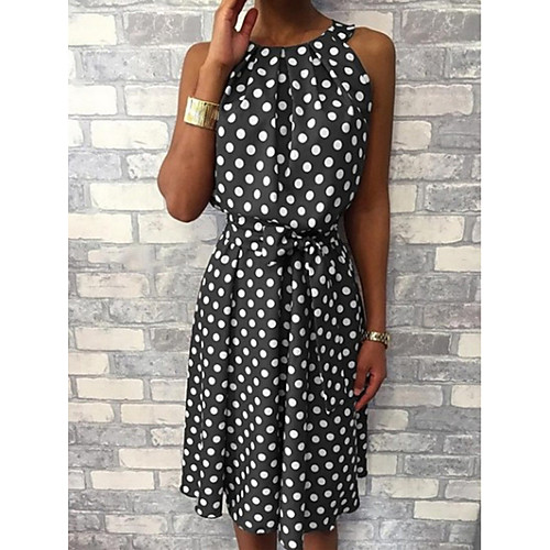 

Women's Sheath Dress - Sleeveless Polka Dot Elegant Slim Wine Black Yellow Green Navy Blue Gray S M L XL XXL XXXL XXXXL XXXXXL