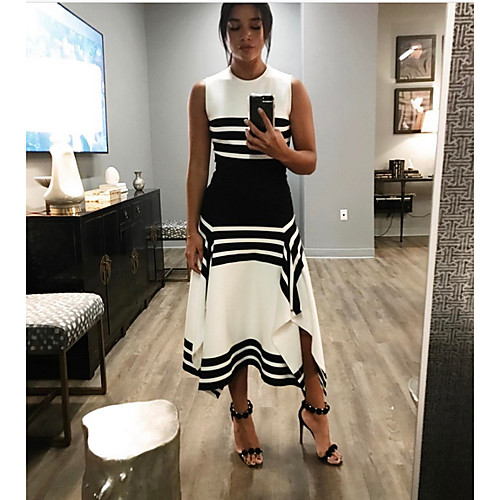 

Women's Swing Dress Black Sleeveless Color Block Round Neck Elegant Slim S M L XL / Maxi