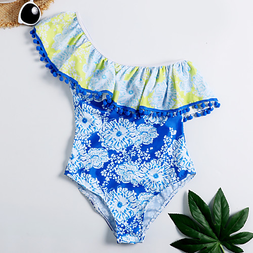 

Women's Basic Bandeau Cheeky High Waist Bikini Swimwear Swimsuit - Floral Geometric Lace up Print S M L Blue