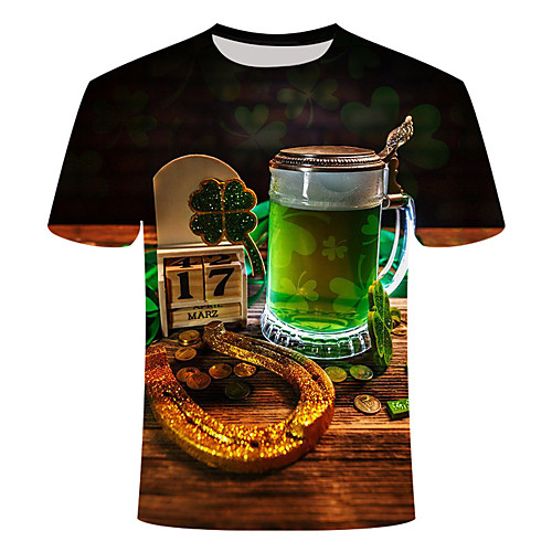 

Men's T shirt Geometric Plus Size Print Short Sleeve Daily Tops Basic Streetwear Black