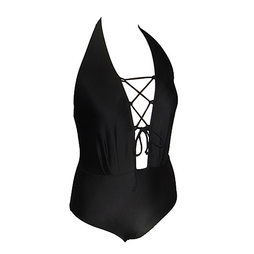 

Women's One Piece Swimsuit Black Swimwear Halter Neck Bathing Suits