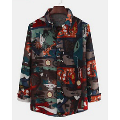 

Men's Shirt Geometric Long Sleeve Daily Tops Green
