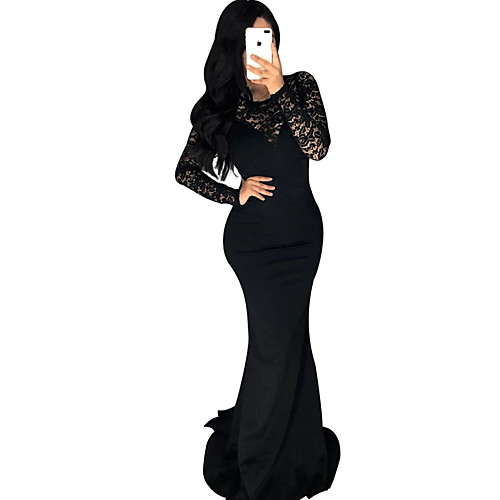 

Women's Bodycon Wine Royal Blue Black Long Sleeve Solid Color Jewel Neck S M L XL / Maxi