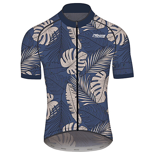

21Grams Men's Short Sleeve Cycling Jersey Summer Spandex Polyester Dark Navy Floral Botanical Hawaii Bike Jersey Top Mountain Bike MTB Road Bike Cycling Quick Dry Back Pocket Sports Clothing Apparel