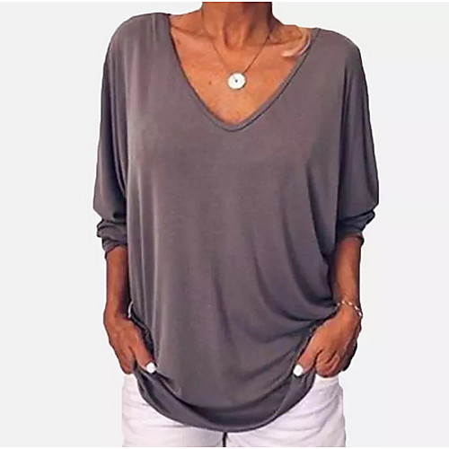 

Women's T shirt Plain Solid Colored Long Sleeve V Neck Tops White Black Blue