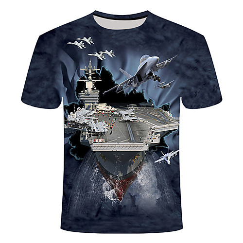 

Men's T shirt Shirt Geometric Plus Size Print Short Sleeve Daily Tops Basic Streetwear Round Neck Blue