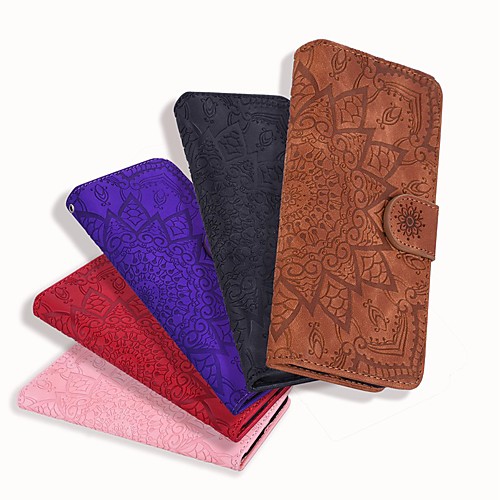 

Phone Case For Apple Full Body Case Leather Wallet Card iPhone 12 Pro Max 11 SE 2020 X XR XS Max 8 7 6 Wallet Card Holder Embossed Flower / Floral Solid Color PU Leather