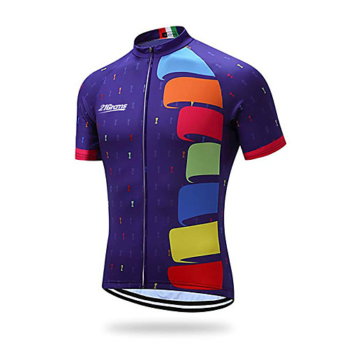 

21Grams Men's Short Sleeve Cycling Jersey Spandex Polyester Violet Geometic Bike Jersey Top Mountain Bike MTB Road Bike Cycling UV Resistant Quick Dry Breathable Sports Clothing Apparel / Stretchy
