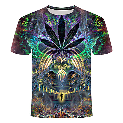 

Men's T shirt Shirt Geometric Plus Size Print Short Sleeve Daily Tops Basic Streetwear Round Neck Blue