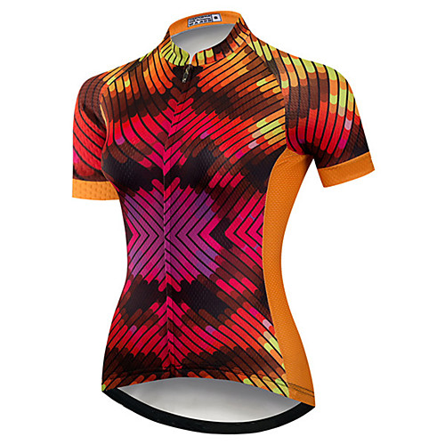 

21Grams Women's Short Sleeve Cycling Jersey Summer Spandex Polyester Orange Stripes Bike Jersey Top Mountain Bike MTB Road Bike Cycling UV Resistant Quick Dry Breathable Sports Clothing Apparel