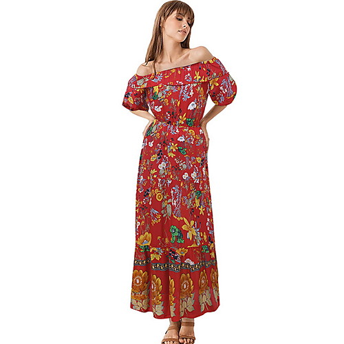 

Women's Sheath Dress Blue Yellow Red Short Sleeve Floral Spring & Summer Off Shoulder Slim 2021 S M L XL / Maxi