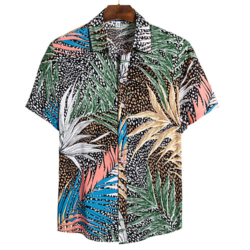 

Men's Shirt Floral Short Sleeve Daily Tops Basic Boho Classic Collar Rainbow / Beach