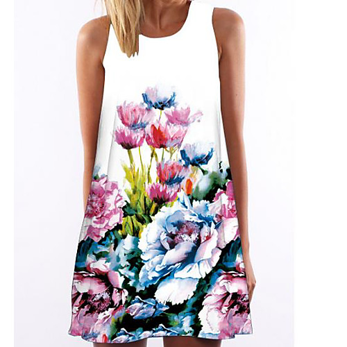 

Women's Shift Dress - Sleeveless Geometric Deep U White S M L XL XXL