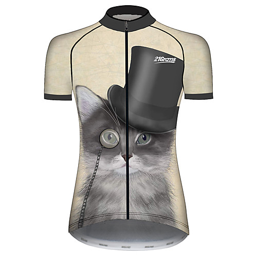 

21Grams Women's Short Sleeve Cycling Jersey BrownGray Cat Animal Bike Jersey Top Mountain Bike MTB Road Bike Cycling UV Resistant Breathable Quick Dry Sports Clothing Apparel / Stretchy / Race Fit
