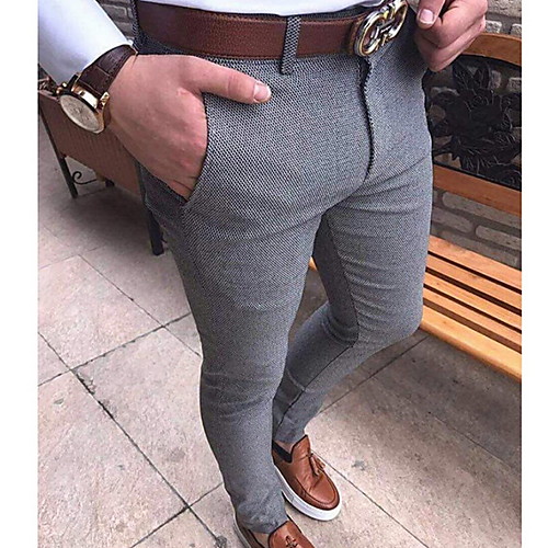 

Men's Basic Chinos Pants Solid Colored Full Length Black Light gray Dark Gray Brown