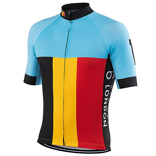 

21Grams Men's Short Sleeve Cycling Jersey Summer Spandex Polyester BlueYellow Belgium National Flag Bike Jersey Top Mountain Bike MTB Road Bike Cycling UV Resistant Quick Dry Breathable Sports