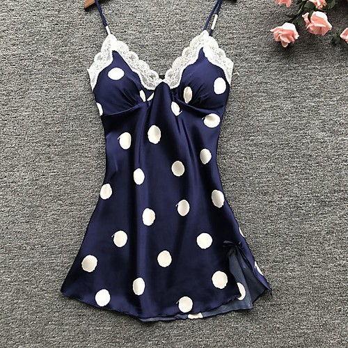 

Women's Pajamas Nightdress Nightgown Polka Dot Polyester / Cotton Casual Deep V Daily Daily Wear