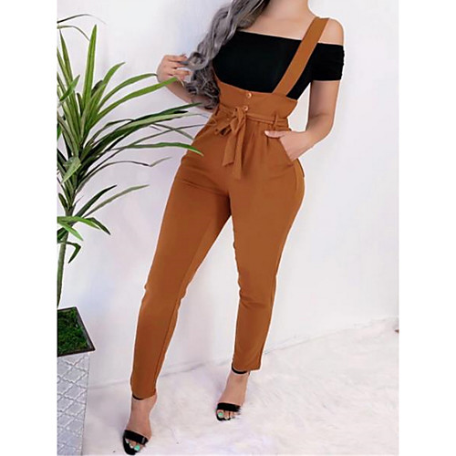 

Women's Basic Wine Khaki Green Jumpsuit Solid Colored