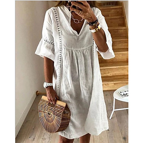 

Women's A Line Dress Green Orange White Light Blue Long Sleeve Solid Color V Neck M L XL XXL