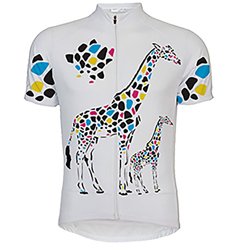 

21Grams Men's Short Sleeve Cycling Jersey Summer Spandex Polyester White Yellow Giraffe Animal Bike Jersey Top Mountain Bike MTB Road Bike Cycling UV Resistant Quick Dry Breathable Sports Clothing