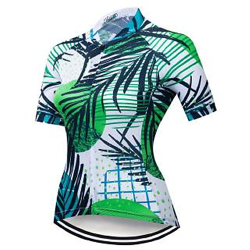 

21Grams Women's Short Sleeve Cycling Jersey Summer Spandex Polyester Green Leaf Bike Jersey Top Mountain Bike MTB Road Bike Cycling UV Resistant Quick Dry Breathable Sports Clothing Apparel