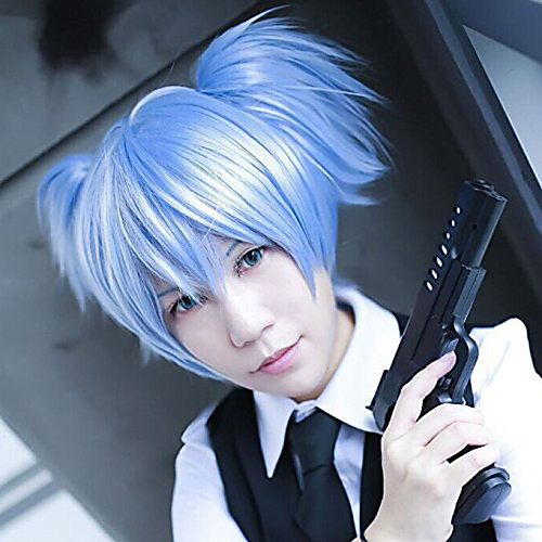 

Assassin Shiota Nagisa Cosplay Wigs Women's With 2 Ponytails 12 inch Heat Resistant Fiber kinky Straight Blue Adults' Anime Wig