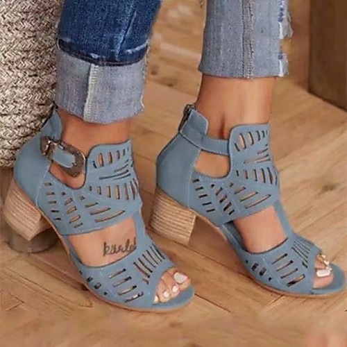 

Women's Sandals Chunky Heel Peep Toe Block Heel Sandals Daily PU Black Red Blue