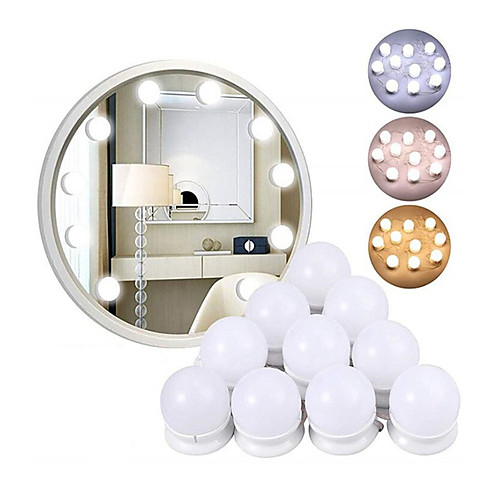 

1pcs Dimmable Tri-colors Wall Lamp LED Makeup Mirror Vanity 10Led Light Bulbs Hollywood Style Led Lamp Touch Switch USB Cosmetic Lighted Dressing table