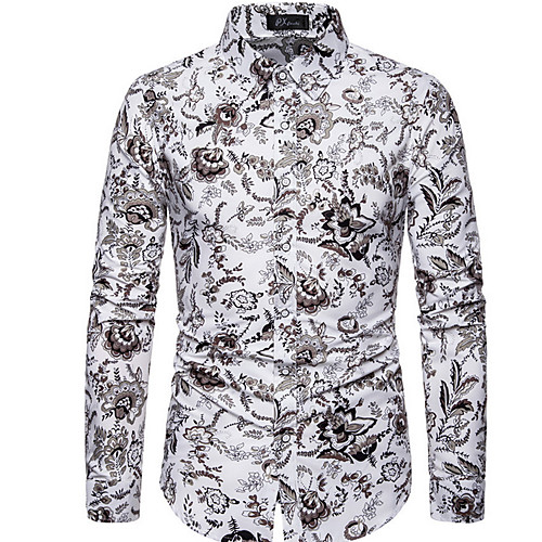 

Men's Plus Size Geometric Slim Shirt Daily White / Black / Blue / Yellow / Gray / Long Sleeve