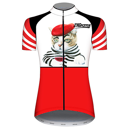 

21Grams Women's Short Sleeve Cycling Jersey Summer Spandex Polyester Red and White Cat Solid Color Animal Bike Jersey Top Mountain Bike MTB Road Bike Cycling UV Resistant Quick Dry Breathable Sports