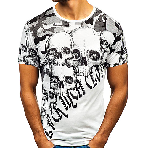 

Men's T shirt Shirt Solid Colored Skull Short Sleeve Daily Tops Basic Elegant Round Neck White Black / Sports