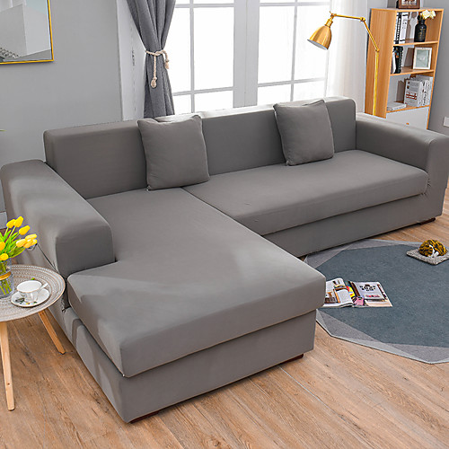 

Stretch Sofa Cover Slipcover Elastic Sectional Couch Armchair Loveseat 4 Or 3 Seater L Shape Grey Black Plain Solid Color Soft Durable