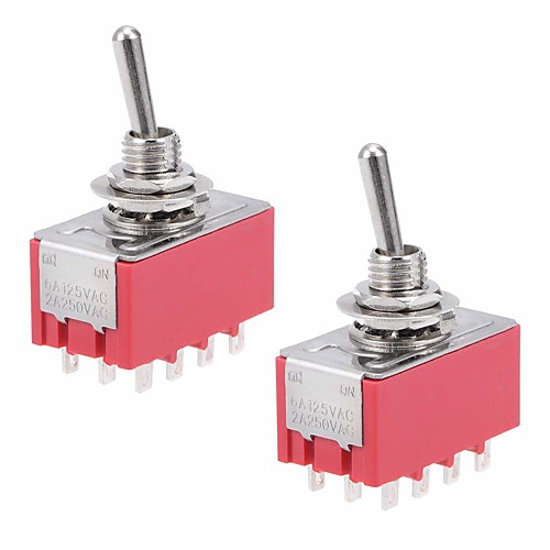 

2PCS MTS-402 6A/125VAC 2A/250VAC 12 Pin 4PDT ON/ON 2 Position Toggle Rocker Switch